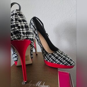 Size 11 women's black, red, black and white heels